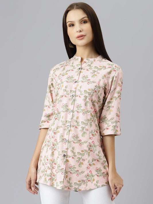Light Pink Floral Rayon A-Line Shirts Style Top | LASVINI - Redefining Indian Fashion with Elegance