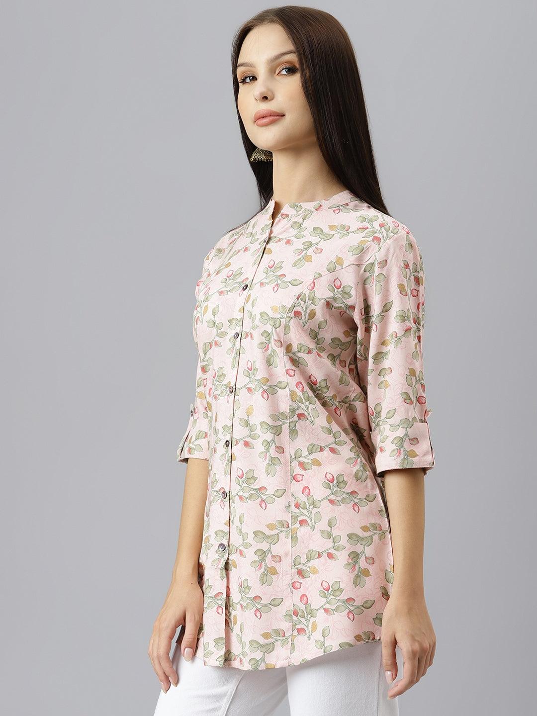 Light Pink Floral Rayon A-Line Shirts Style Top | LASVINI - Redefining Indian Fashion with Elegance