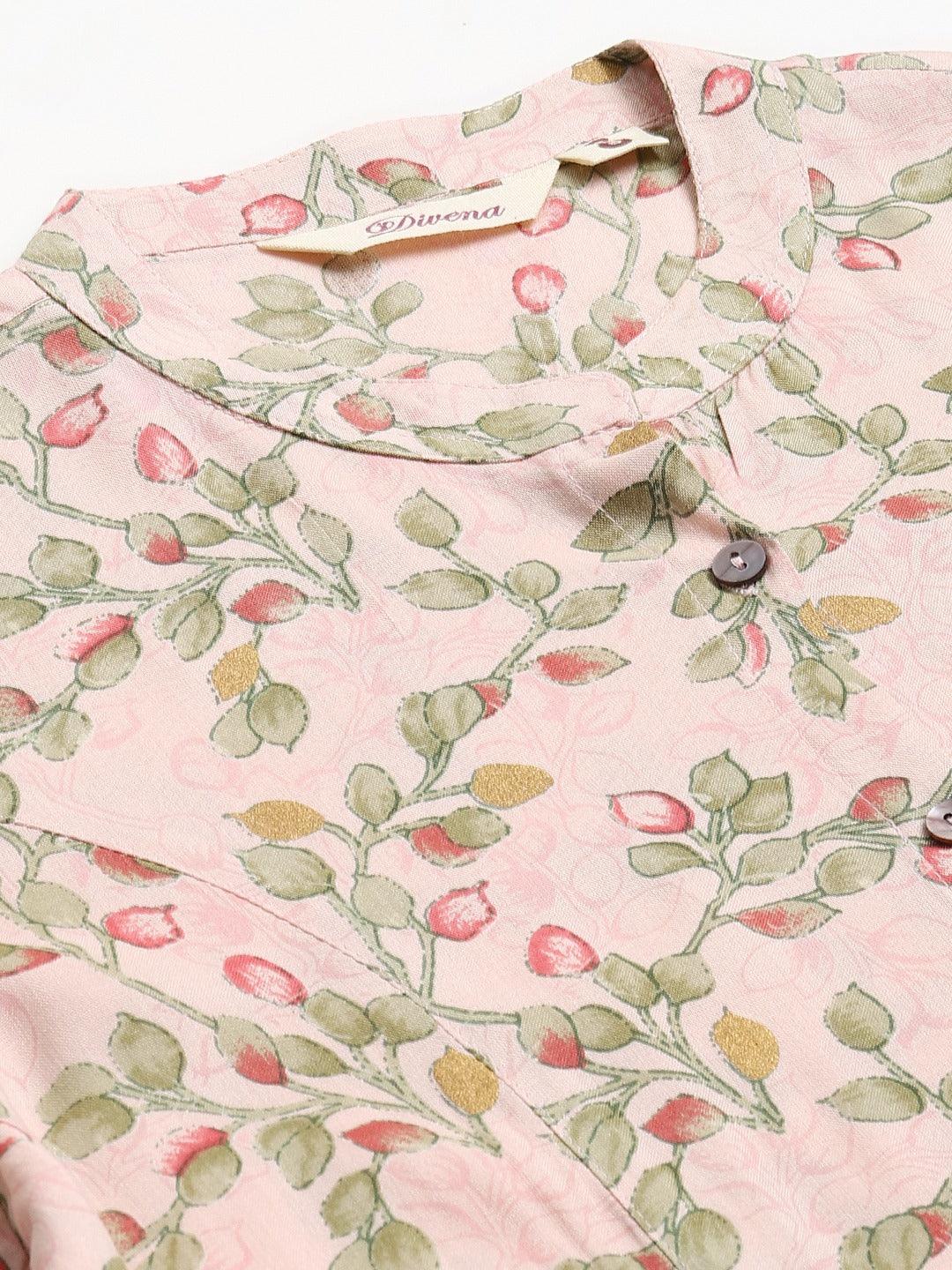 Light Pink Floral Rayon A-Line Shirts Style Top | LASVINI - Redefining Indian Fashion with Elegance