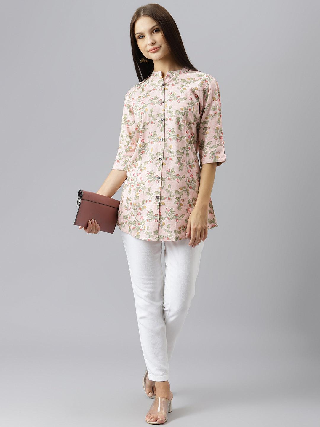 Light Pink Floral Rayon A-Line Shirts Style Top | LASVINI - Redefining Indian Fashion with Elegance
