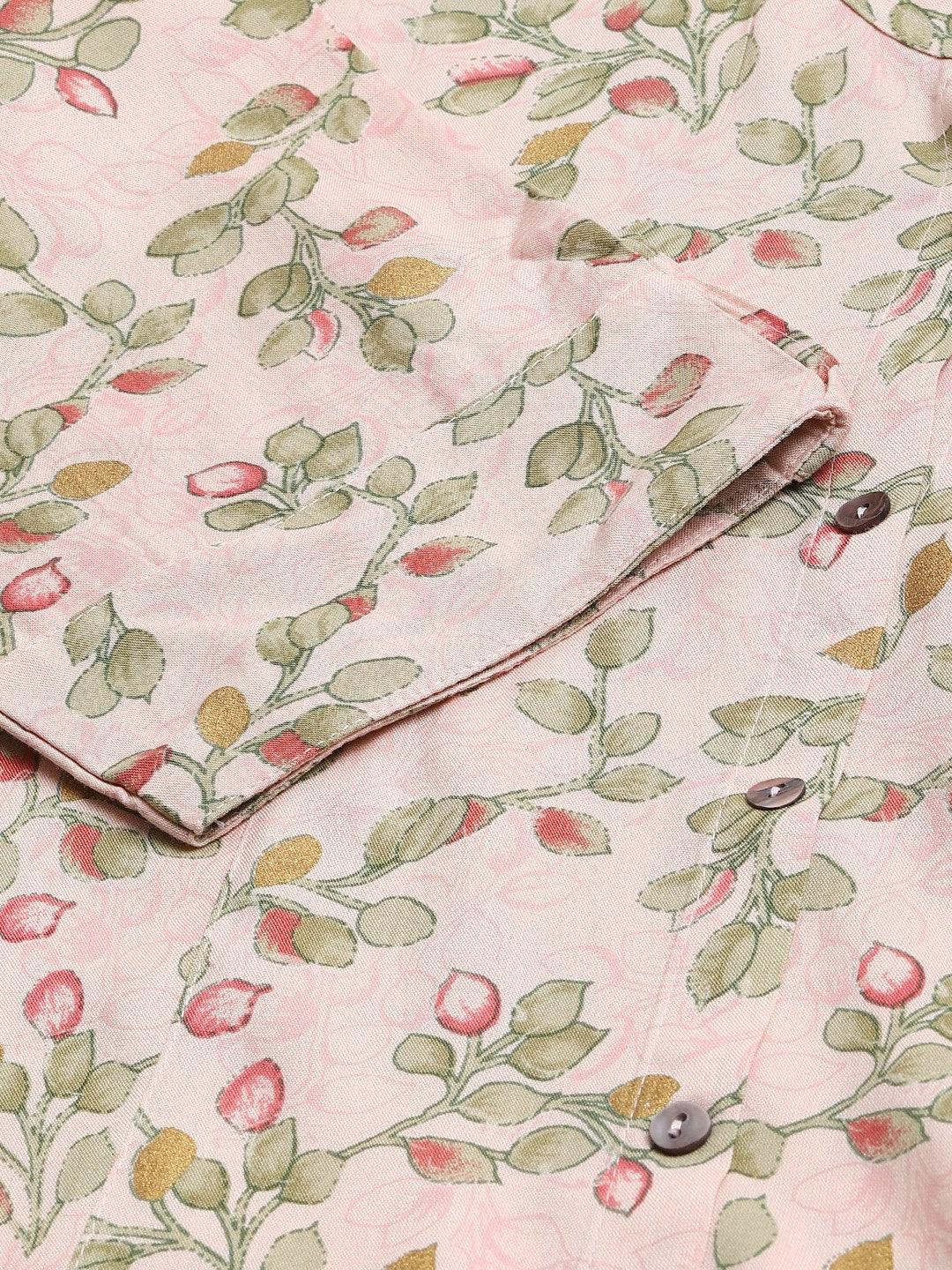 Light Pink Floral Rayon A-Line Shirts Style Top | LASVINI - Redefining Indian Fashion with Elegance