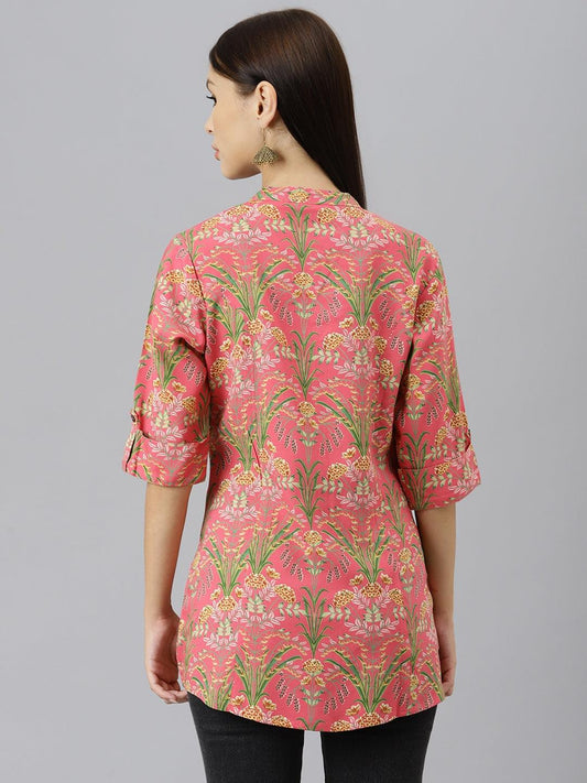 Dark Pink Floral Rayon A-Line Shirts Style Top | LASVINI - Redefining Indian Fashion with Elegance