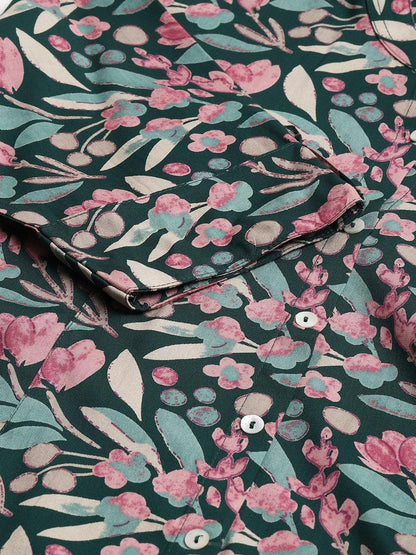 Dark Green Floral Rayon A-Line Shirts Style Top | LASVINI - Redefining Indian Fashion with Elegance