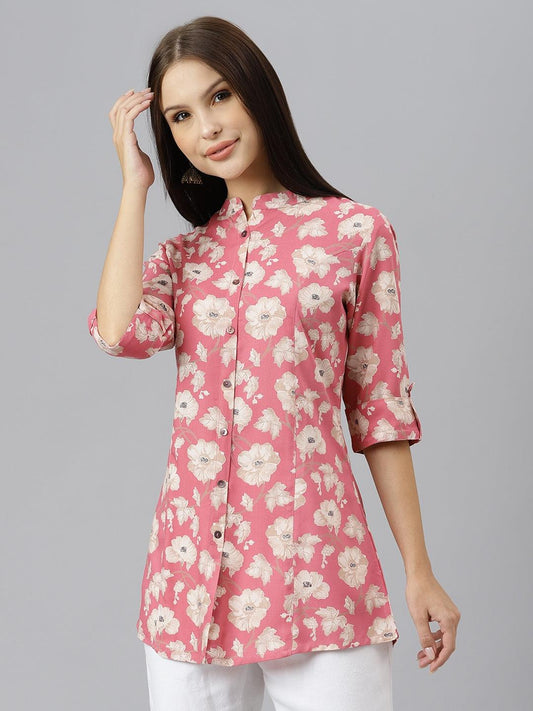 Maroon Floral Rayon A-Line Shirts Style Top | LASVINI - Redefining Indian Fashion with Elegance