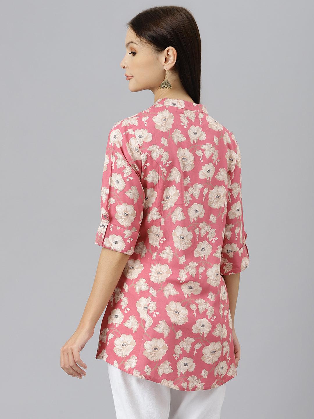 Maroon Floral Rayon A-Line Shirts Style Top | LASVINI - Redefining Indian Fashion with Elegance