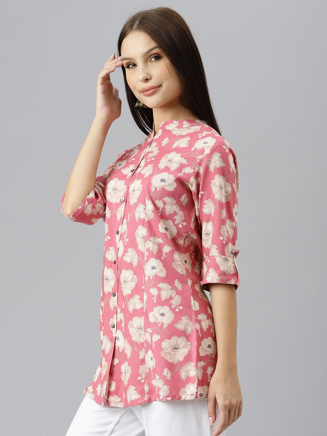 Maroon Floral Rayon A-Line Shirts Style Top | LASVINI - Redefining Indian Fashion with Elegance