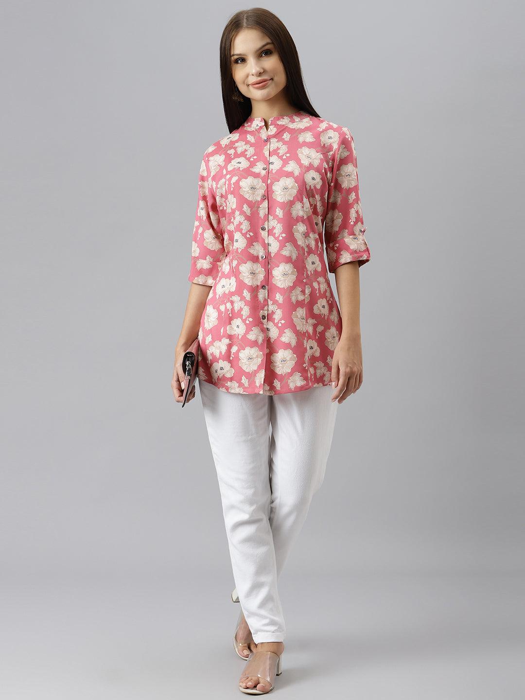 Maroon Floral Rayon A-Line Shirts Style Top | LASVINI - Redefining Indian Fashion with Elegance