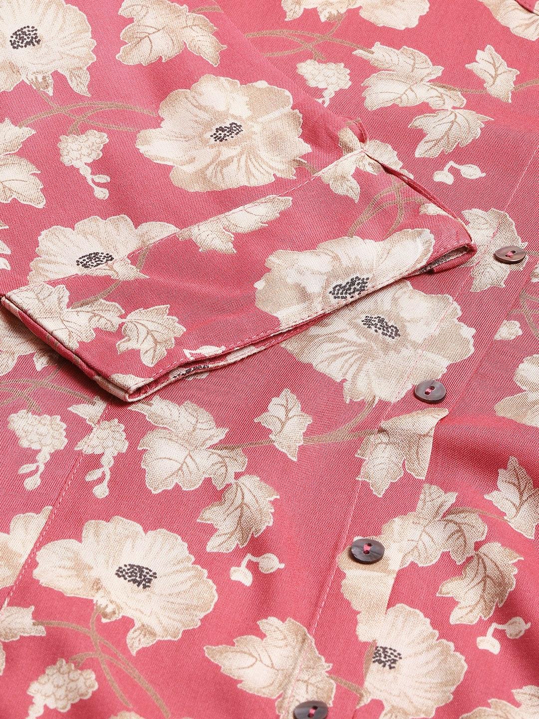 Maroon Floral Rayon A-Line Shirts Style Top | LASVINI - Redefining Indian Fashion with Elegance