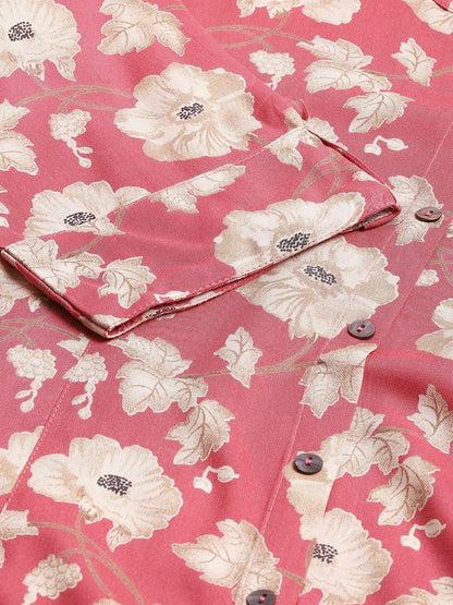 Maroon Floral Rayon A-Line Shirts Style Top | LASVINI - Redefining Indian Fashion with Elegance