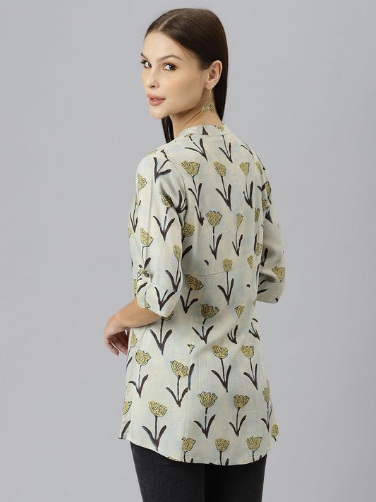 Cream Floral Rayon A-Line Shirts Style Top | LASVINI - Redefining Indian Fashion with Elegance