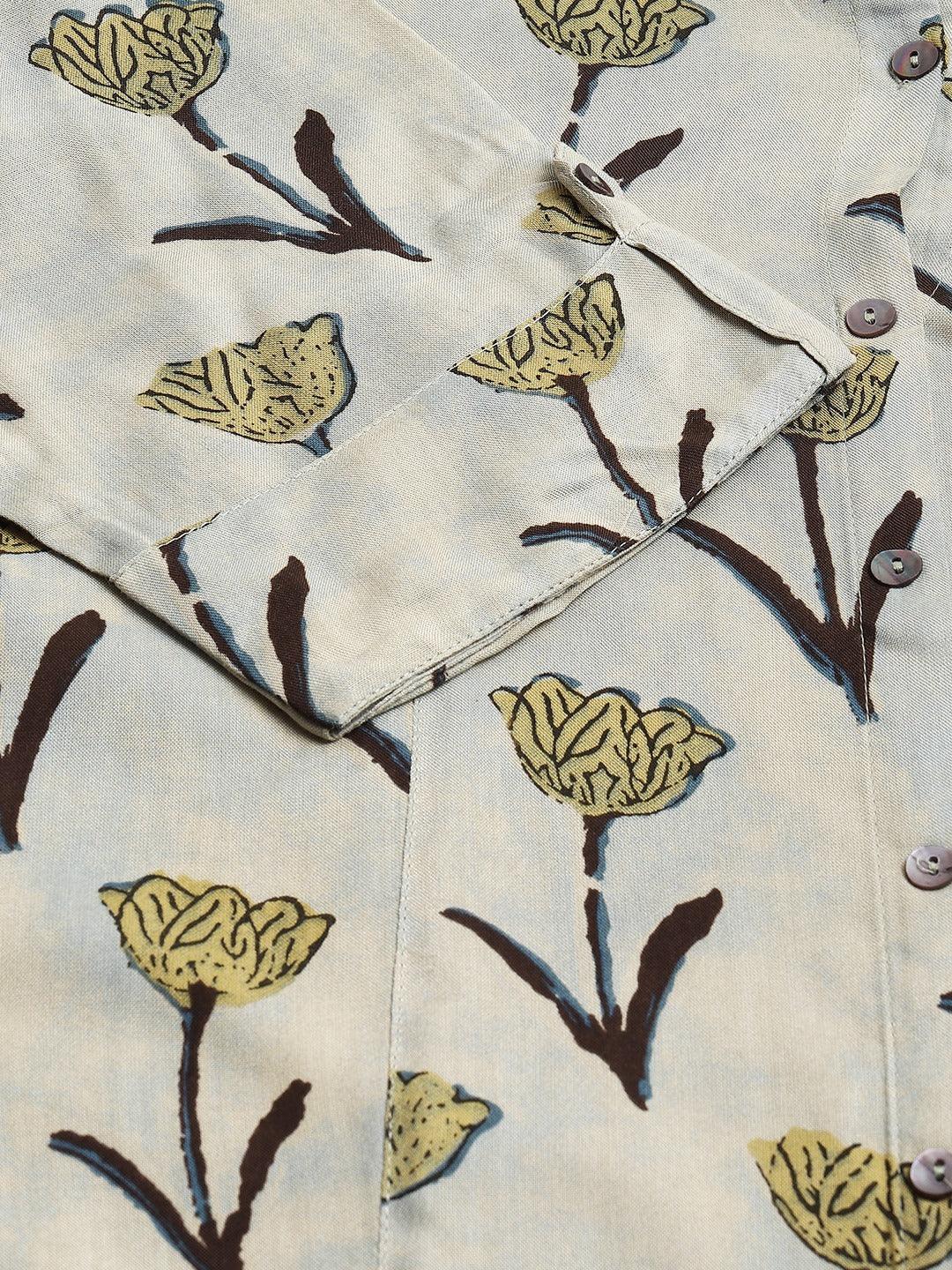 Cream Floral Rayon A-Line Shirts Style Top | LASVINI - Redefining Indian Fashion with Elegance