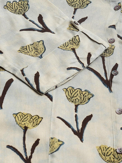 Cream Floral Rayon A-Line Shirts Style Top | LASVINI - Redefining Indian Fashion with Elegance