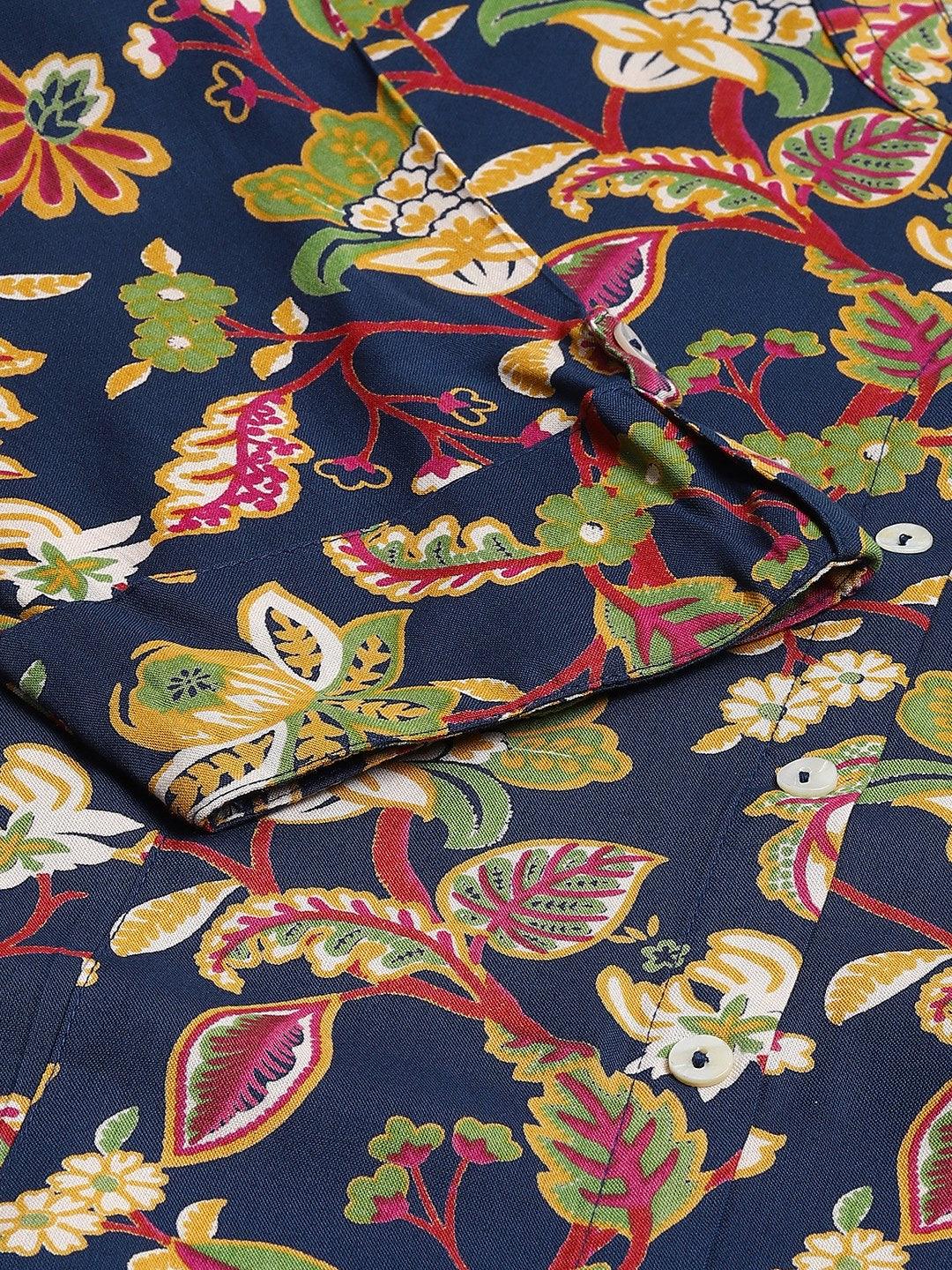Navy Blue Floral Rayon A-Line Shirts Style Top | LASVINI - Redefining Indian Fashion with Elegance