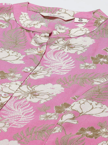 Light Pink Floral Rayon A-Line Top | LASVINI - Redefining Indian Fashion with Elegance