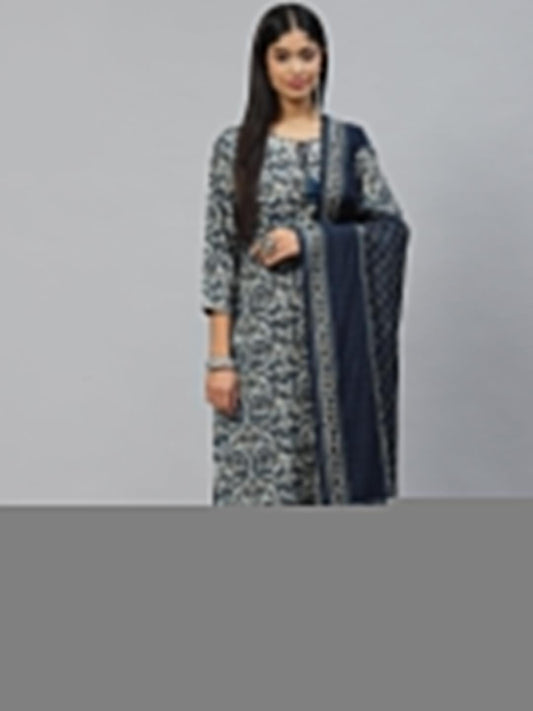 Blue Ethnic Motif Muslin Straight Kurta Pant Set With Dupatta | LASVINI - Redefining Indian Fashion with Elegance