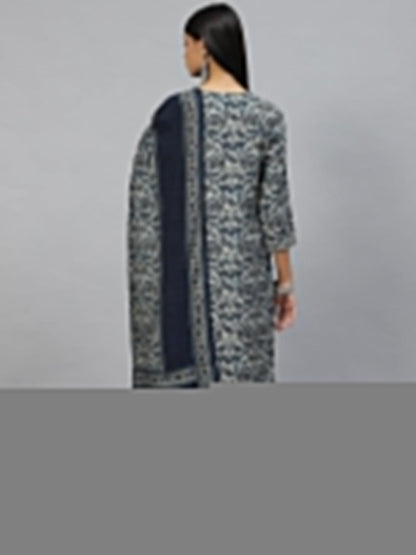 Blue Ethnic Motif Muslin Straight Kurta Pant Set With Dupatta | LASVINI - Redefining Indian Fashion with Elegance