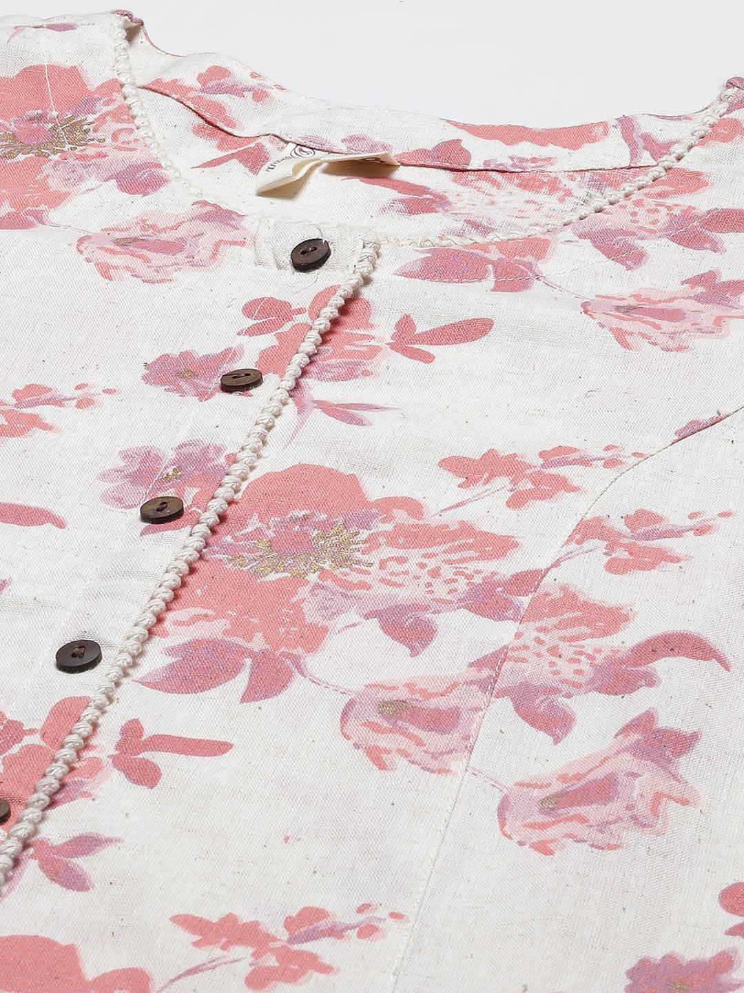 Cream Floral Cotton Flex A-Line Kurta | LASVINI - Redefining Indian Fashion with Elegance