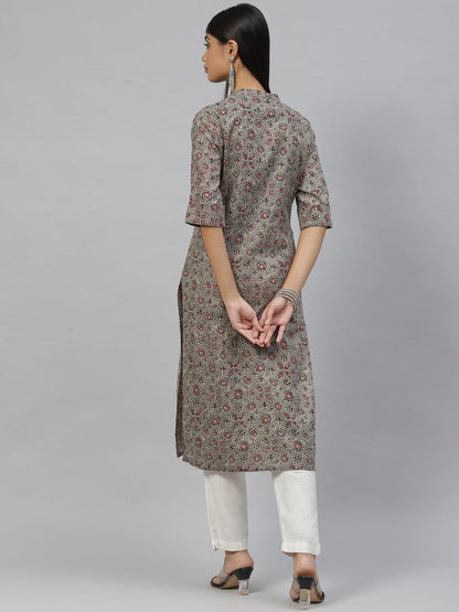 Dark Gray And Maroon Cotton Straight Kurta | LASVINI - Redefining Indian Fashion with Elegance