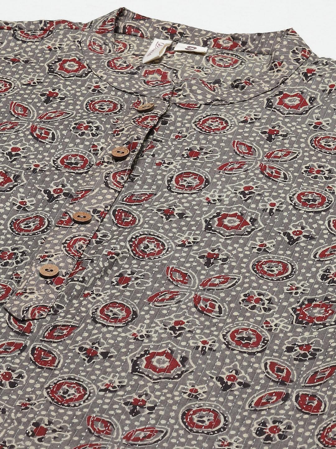 Dark Gray And Maroon Cotton Straight Kurta | LASVINI - Redefining Indian Fashion with Elegance