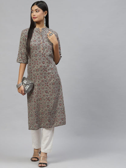 Dark Gray And Maroon Cotton Straight Kurta | LASVINI - Redefining Indian Fashion with Elegance
