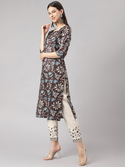 Black Floral Cotton Kurta Pant Set With Dupatta | LASVINI - Redefining Indian Fashion with Elegance