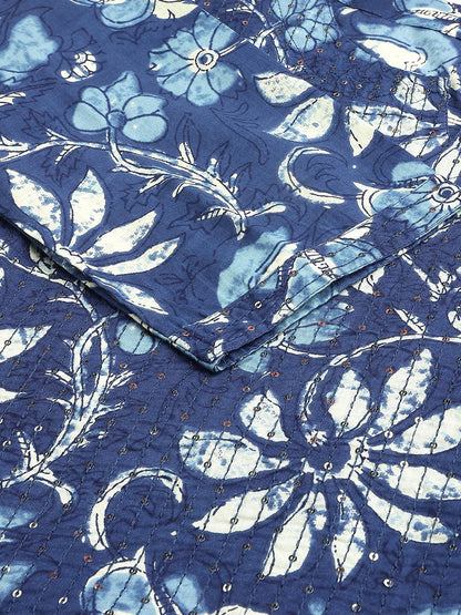 Indigo Floral Cotton Kurta Pant Set With Dupatta | LASVINI - Redefining Indian Fashion with Elegance