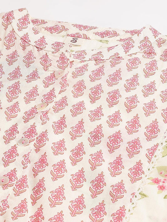 Cream Cotton Yoke Work Gathered Kurta | LASVINI - Redefining Indian Fashion with Elegance