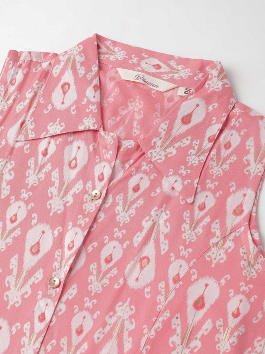 Rayon Light Pink A-Line Floral Printed Midi Dress | LASVINI - Redefining Indian Fashion with Elegance