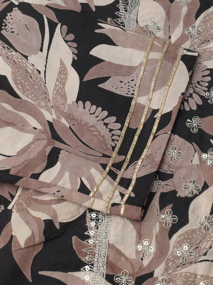 Black Cotton Floral Straight Kurta | LASVINI - Redefining Indian Fashion with Elegance