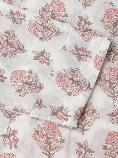 White & Pink Floral Printed Straight Kurta | LASVINI - Redefining Indian Fashion with Elegance