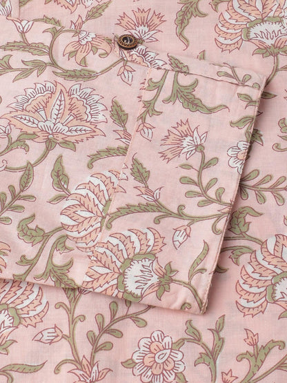 Baby Pink Floral Printed Straight Kurta | LASVINI - Redefining Indian Fashion with Elegance