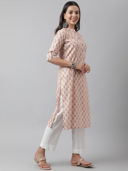 Soft Pink Floral Printed Straight Kurta | LASVINI - Redefining Indian Fashion with Elegance