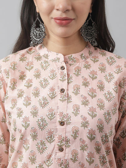Soft Pink Floral Printed Straight Kurta | LASVINI - Redefining Indian Fashion with Elegance