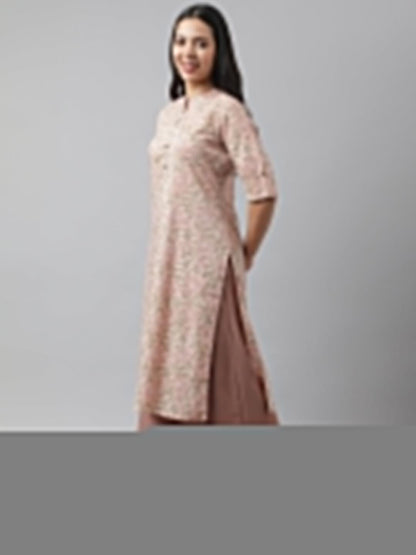 Baby Pink & Green Floral Printed Straight Kurta | LASVINI - Redefining Indian Fashion with Elegance