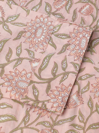 Baby Pink & Green Floral Printed Straight Kurta | LASVINI - Redefining Indian Fashion with Elegance