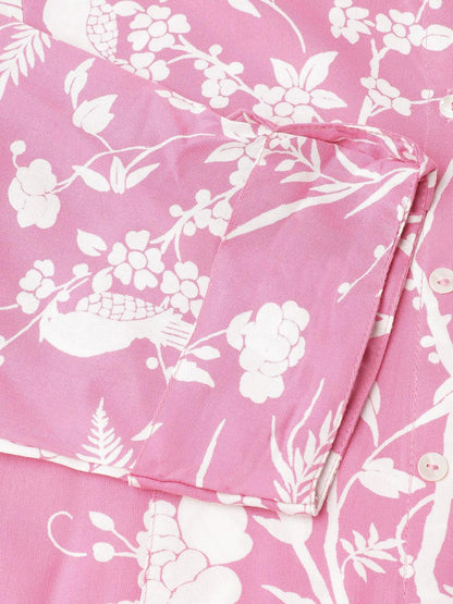Light Pink Floral Printed Rayon A-Line Shirt Style Top | LASVINI - Redefining Indian Fashion with Elegance