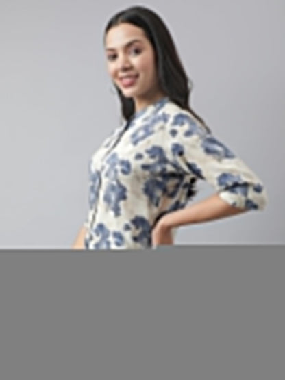 Cream Floral Printed Rayon A-Line Shirt Style Top | LASVINI - Redefining Indian Fashion with Elegance