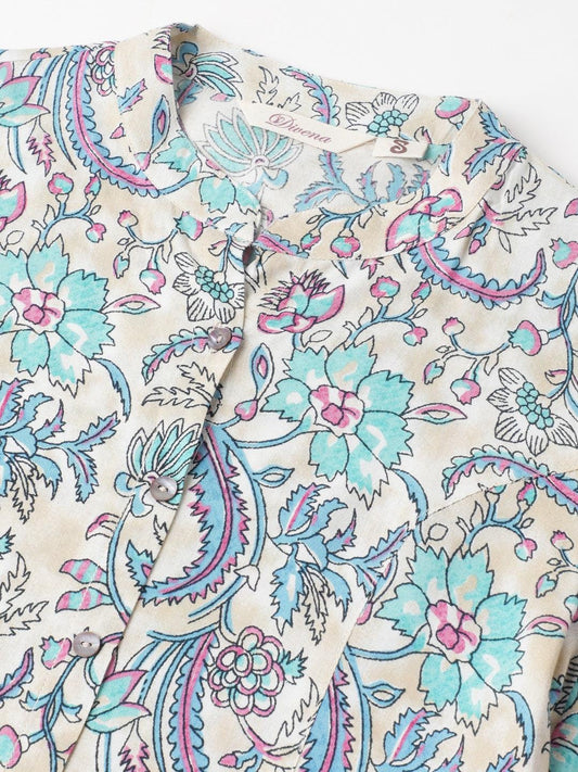 Multi Colored Floral Printed Rayon A-Line Shirt Style Top | LASVINI - Redefining Indian Fashion with Elegance