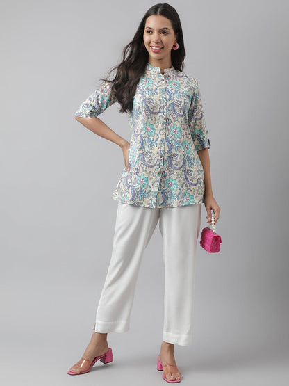 Multi Colored Floral Printed Rayon A-Line Shirt Style Top | LASVINI - Redefining Indian Fashion with Elegance