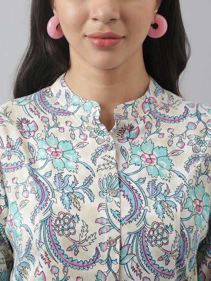 Multi Colored Floral Printed Rayon A-Line Shirt Style Top | LASVINI - Redefining Indian Fashion with Elegance