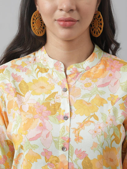Pista Green Floral Printed Rayon A-Line Shirt Style Top | LASVINI - Redefining Indian Fashion with Elegance