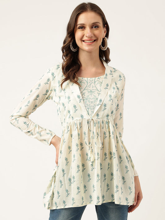 Green Floral Printed Empire Cotton Tops | LASVINI - Redefining Indian Fashion with Elegance