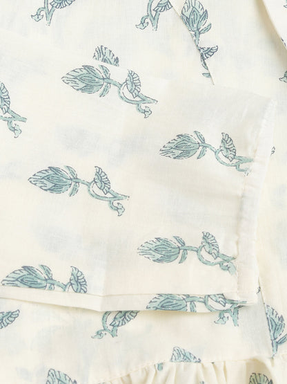 Green Floral Printed Empire Cotton Tops | LASVINI - Redefining Indian Fashion with Elegance
