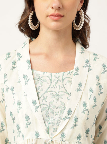 Green Floral Printed Empire Cotton Tops | LASVINI - Redefining Indian Fashion with Elegance