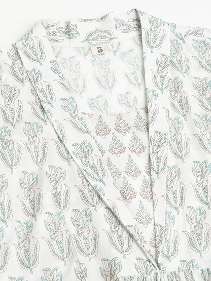 White Floral Printed Empire Cotton Tops | LASVINI - Redefining Indian Fashion with Elegance