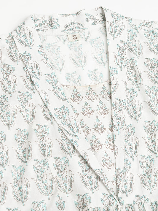 White Floral Printed Empire Cotton Tops | LASVINI - Redefining Indian Fashion with Elegance
