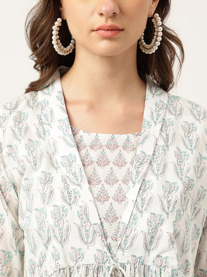 White Floral Printed Empire Cotton Tops | LASVINI - Redefining Indian Fashion with Elegance