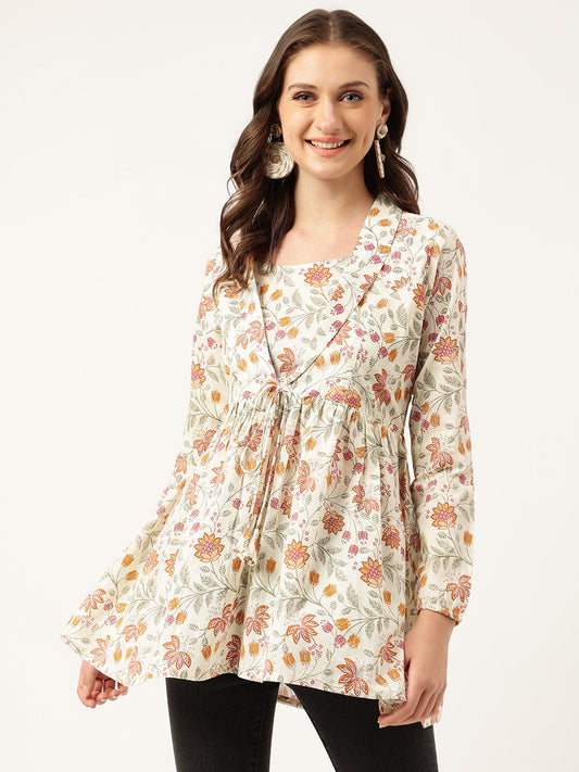 Brown Floral Printed Empire Cotton Tops | LASVINI - Redefining Indian Fashion with Elegance
