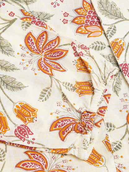Brown Floral Printed Empire Cotton Tops | LASVINI - Redefining Indian Fashion with Elegance