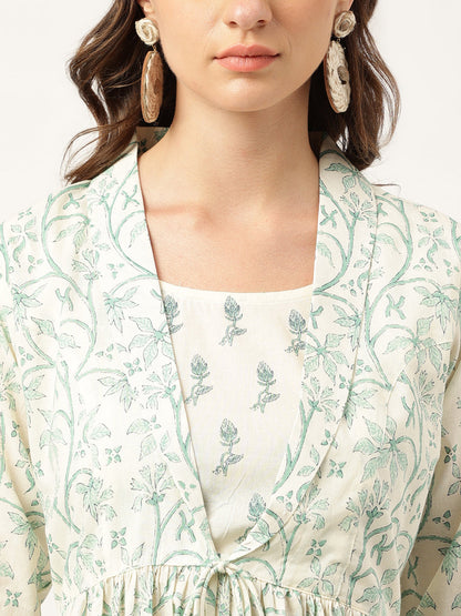 Sea Green Floral Printed Empire Cotton Tops | LASVINI - Redefining Indian Fashion with Elegance